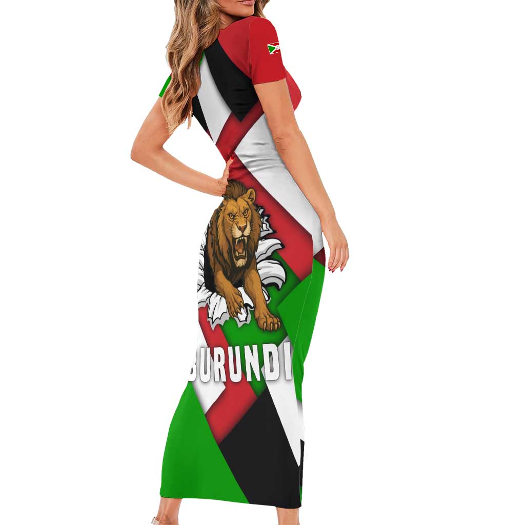 Burundi - Roaring Lion Family Matching Short Sleeve Bodycon Dress and Hawaiian Shirt with National Flag Colors