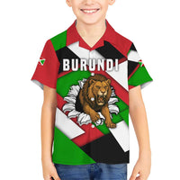 Burundi - Roaring Lion Family Matching Short Sleeve Bodycon Dress and Hawaiian Shirt with National Flag Colors
