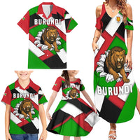 Burundi - Roaring Lion Family Matching Summer Maxi Dress and Hawaiian Shirt with National Flag Colors