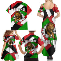 Burundi - Roaring Lion Family Matching Summer Maxi Dress and Hawaiian Shirt with National Flag Colors