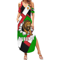 Burundi - Roaring Lion Family Matching Summer Maxi Dress and Hawaiian Shirt with National Flag Colors