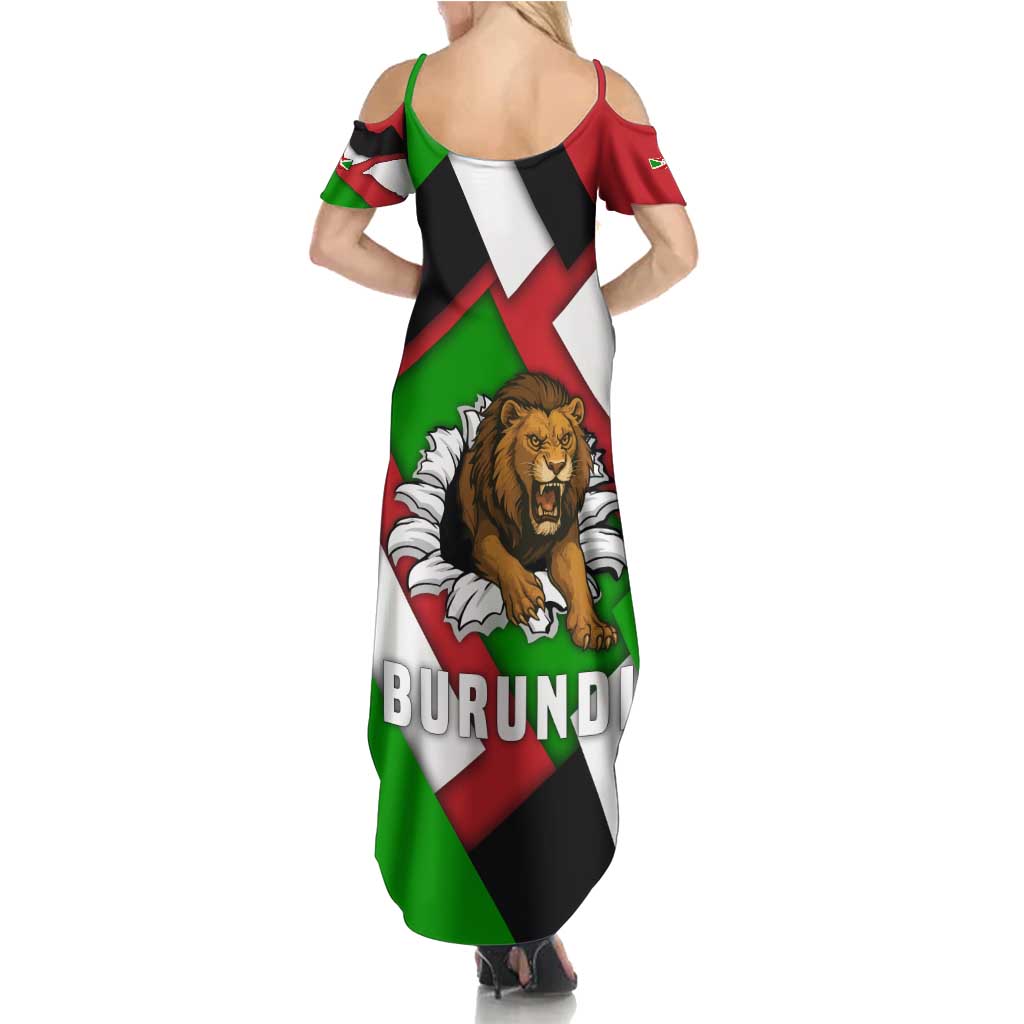 Burundi - Roaring Lion Family Matching Summer Maxi Dress and Hawaiian Shirt with National Flag Colors