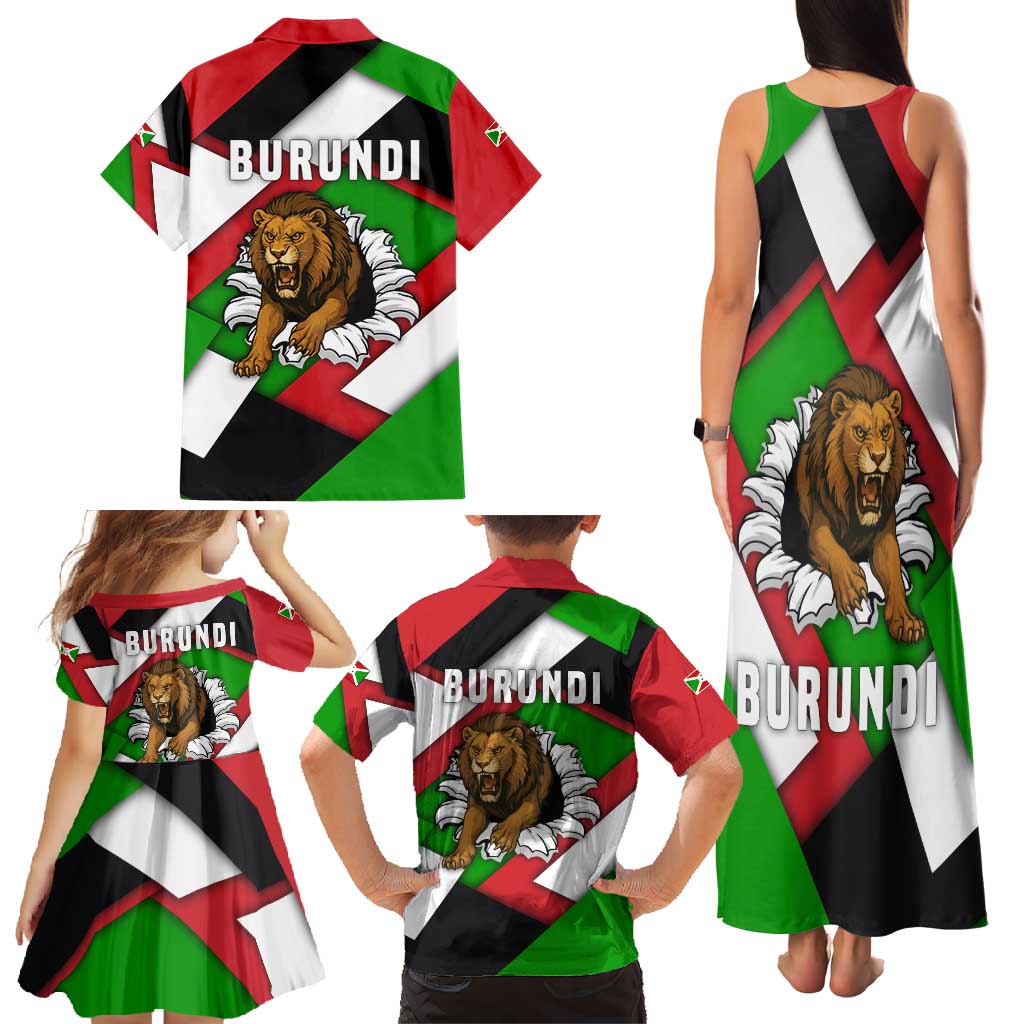 Burundi - Roaring Lion Family Matching Tank Maxi Dress and Hawaiian Shirt with National Flag Colors