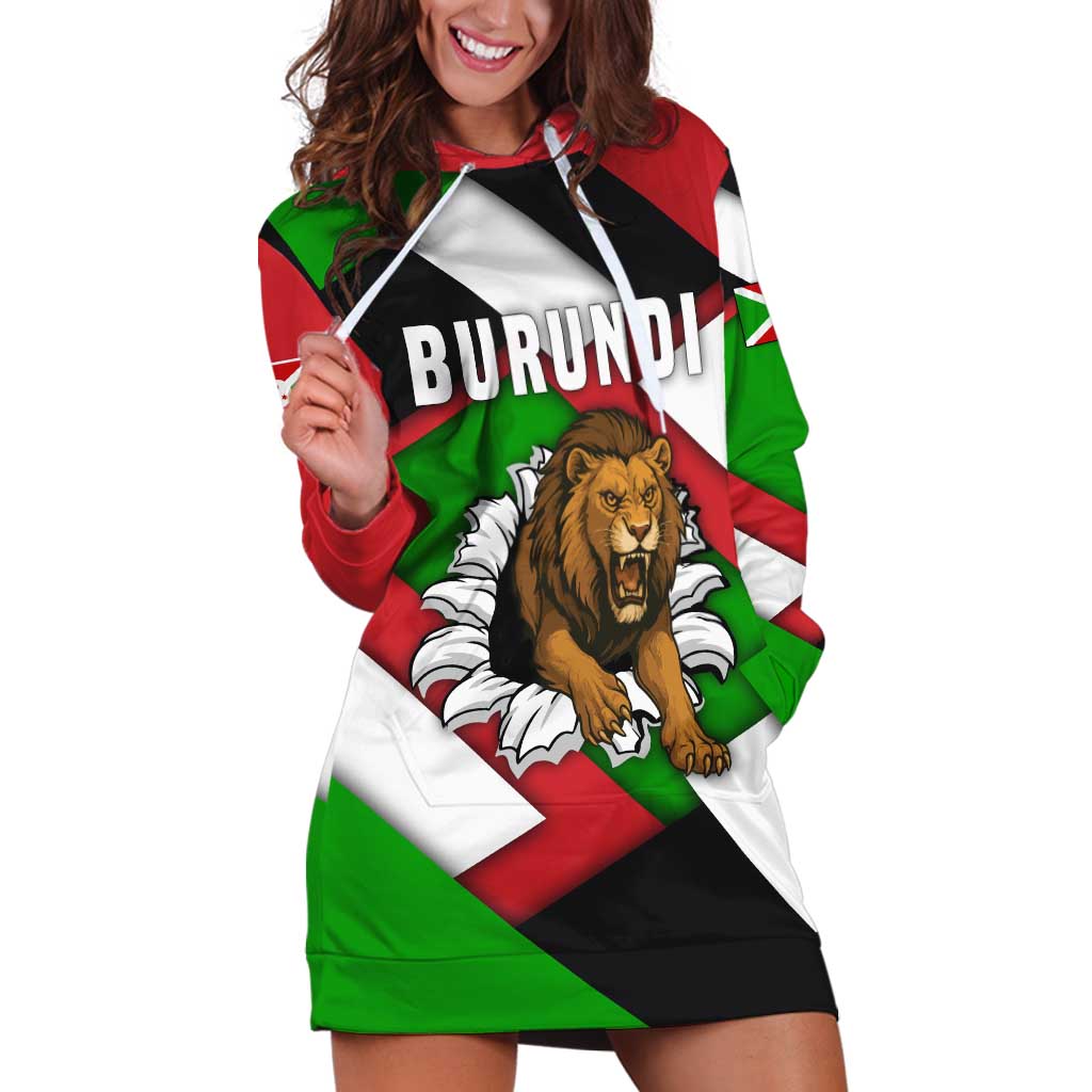 Burundi - Roaring Lion Hoodie Dress with National Flag Colors