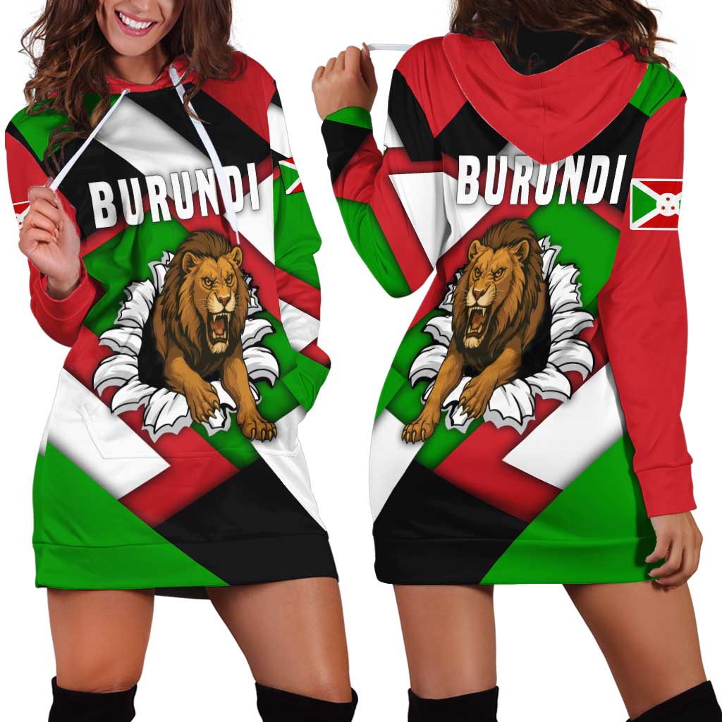 Burundi - Roaring Lion Hoodie Dress with National Flag Colors
