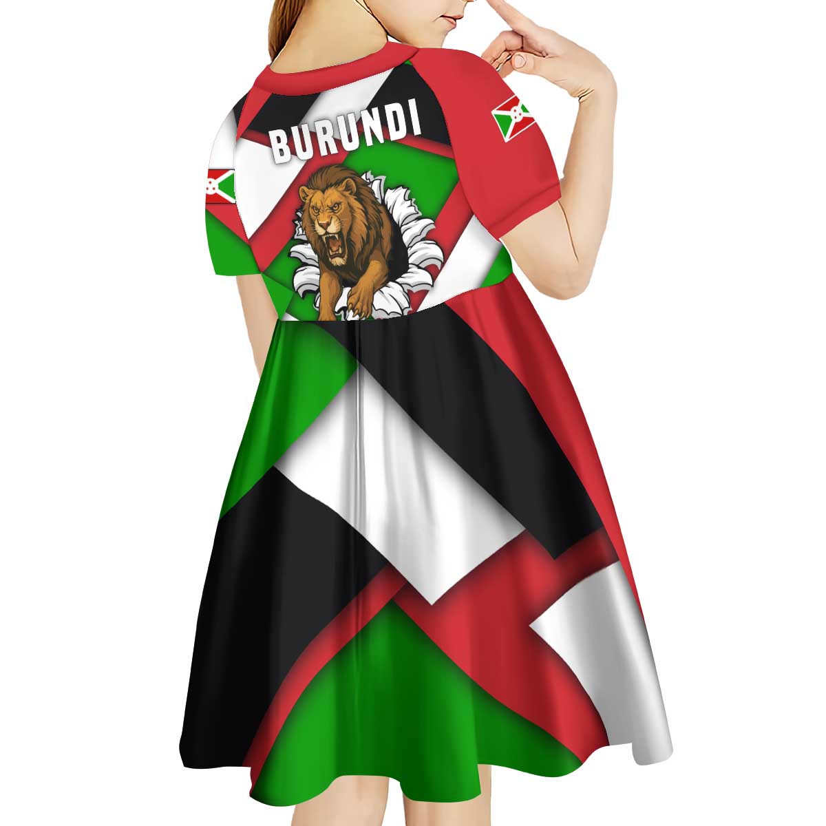 Burundi - Roaring Lion Kid Short Sleeve Dress with National Flag Colors