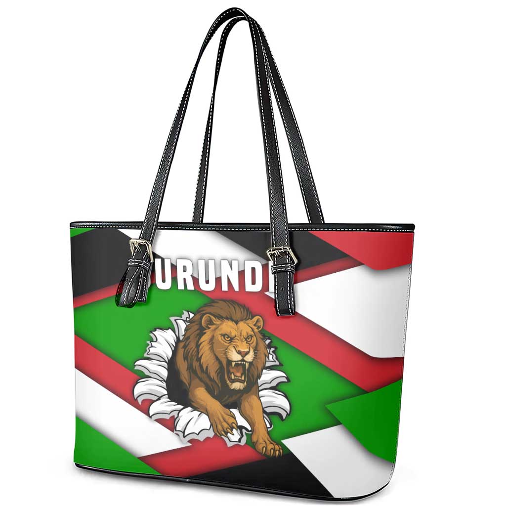Burundi - Roaring Lion Leather Tote Bag with National Flag Colors
