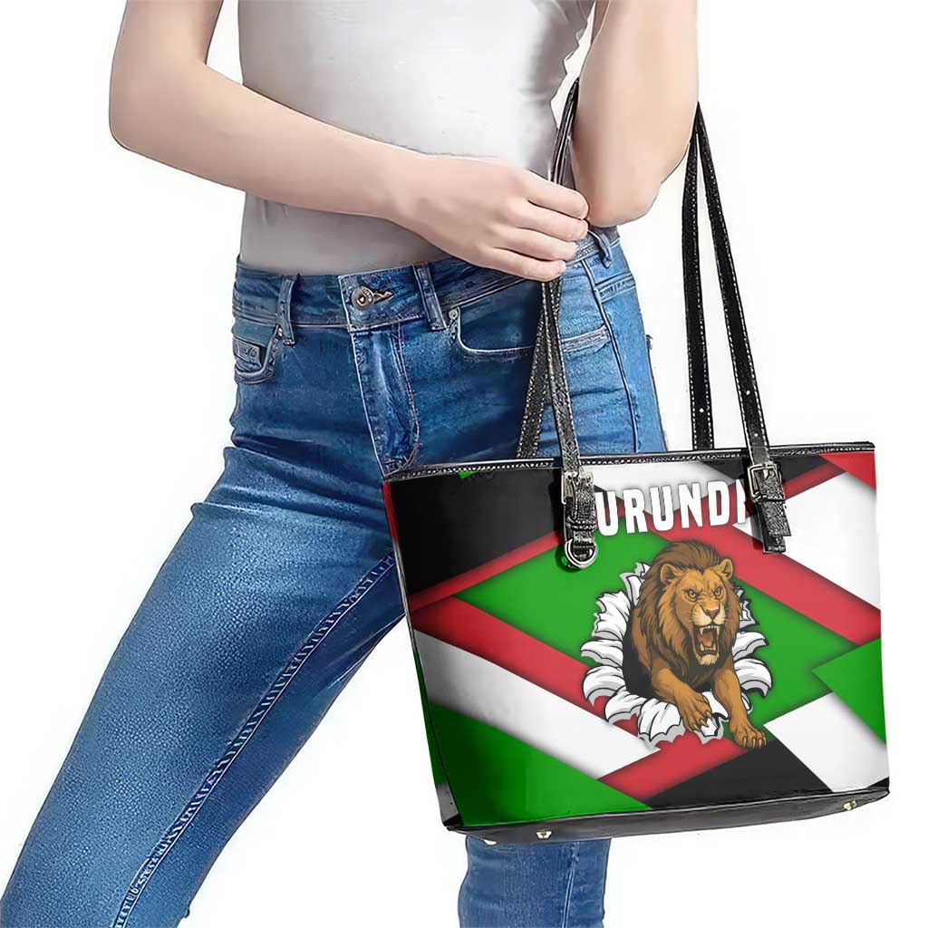Burundi - Roaring Lion Leather Tote Bag with National Flag Colors