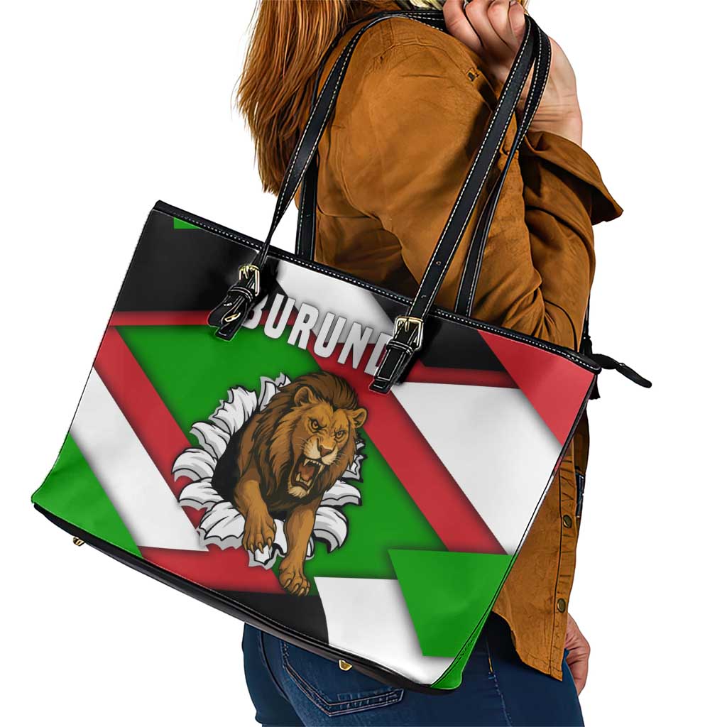 Burundi - Roaring Lion Leather Tote Bag with National Flag Colors