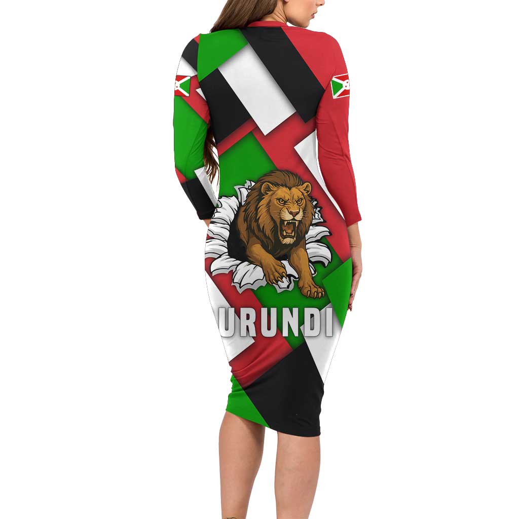 Burundi - Roaring Lion Long Sleeve Bodycon Dress with National Flag Colors