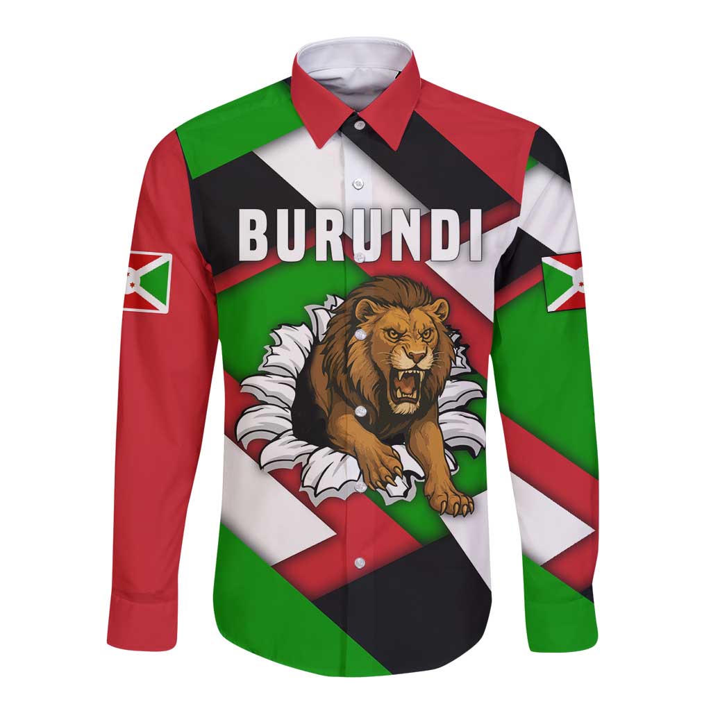 Burundi - Roaring Lion Long Sleeve Button Shirt with National Flag Colors