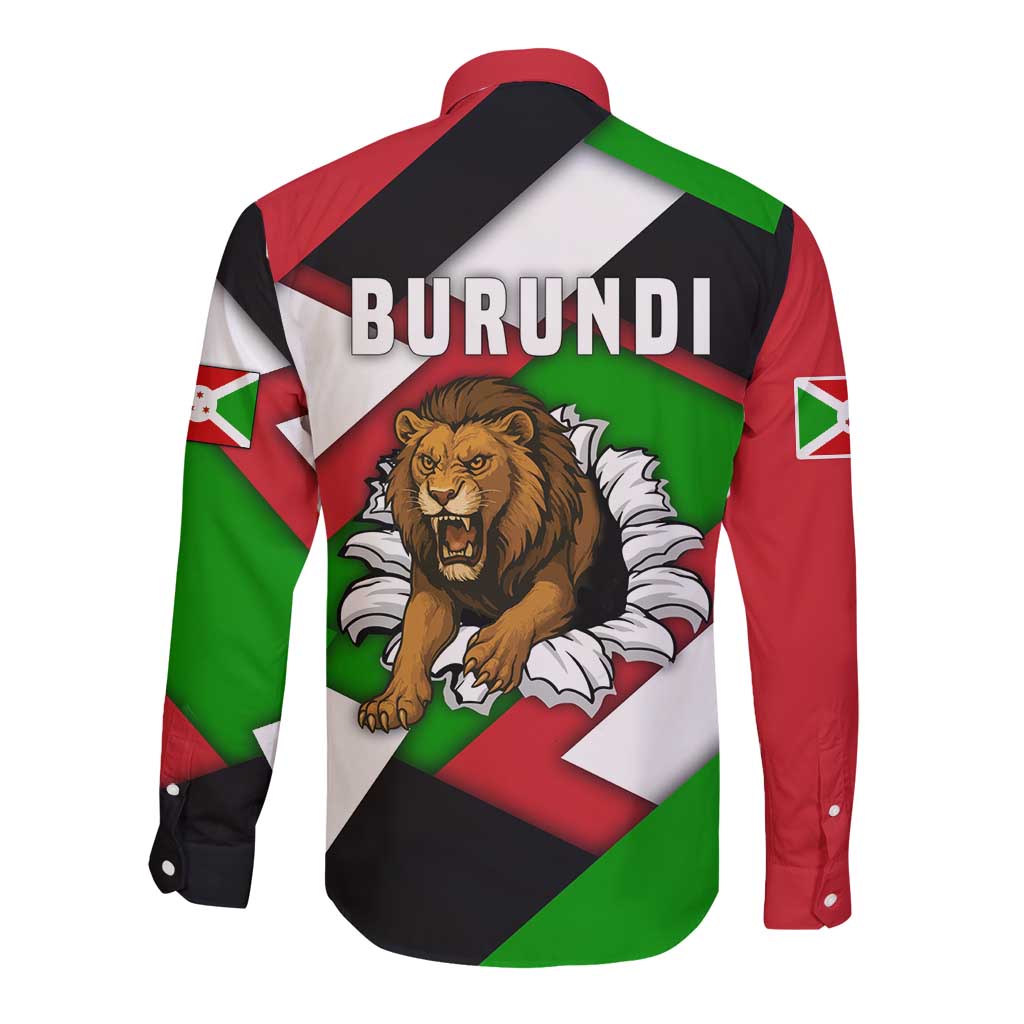 Burundi - Roaring Lion Long Sleeve Button Shirt with National Flag Colors