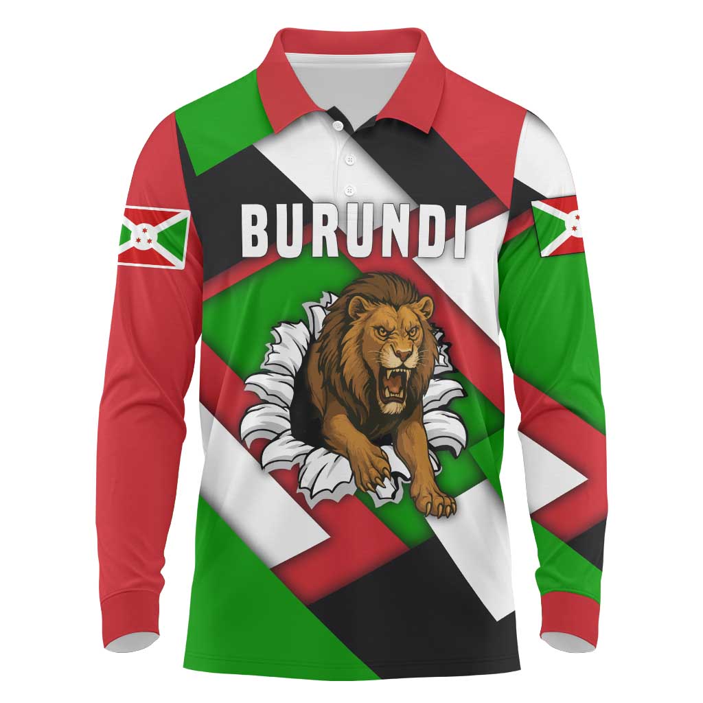 Burundi - Roaring Lion Long Sleeve Polo Shirt with National Flag Colors
