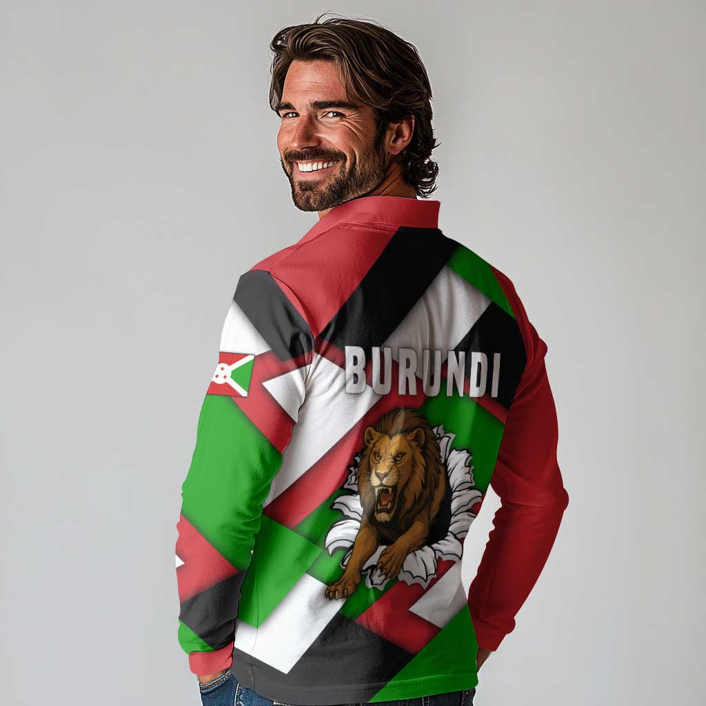 Burundi - Roaring Lion Long Sleeve Polo Shirt with National Flag Colors