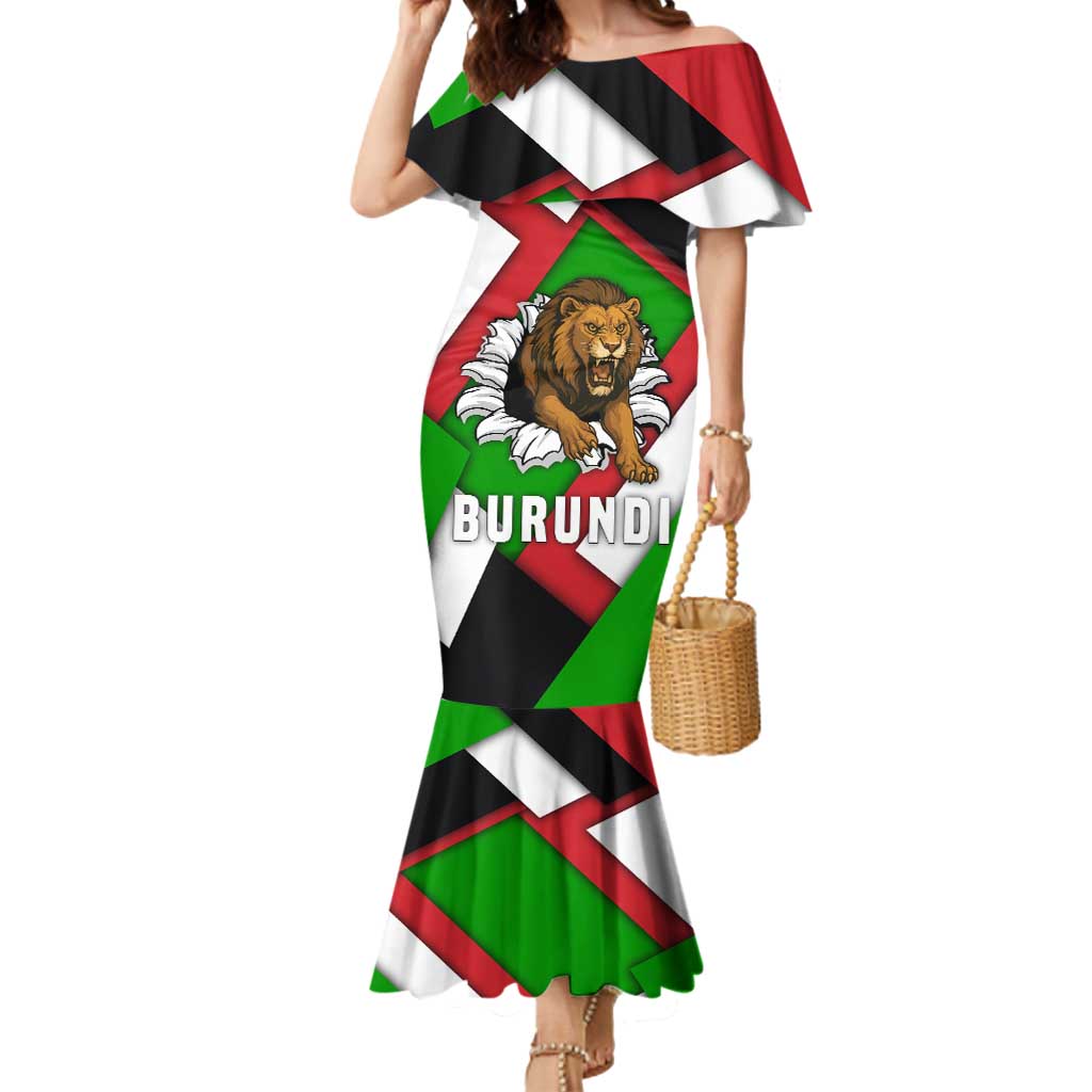Burundi - Roaring Lion Mermaid Dress with National Flag Colors