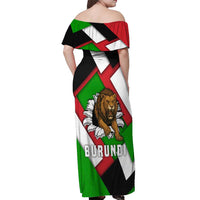 Burundi - Roaring Lion Off Shoulder Maxi Dress with National Flag Colors