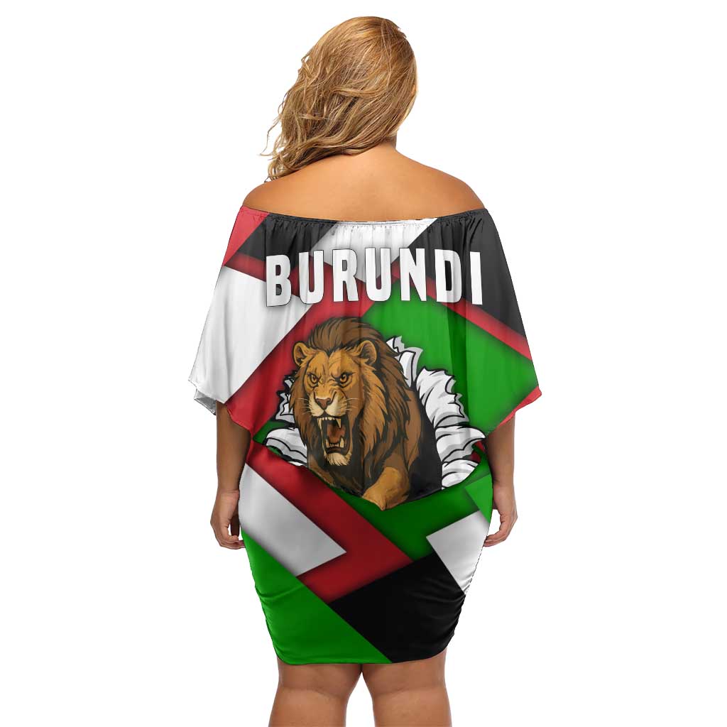 Burundi - Roaring Lion Off Shoulder Short Dress with National Flag Colors