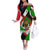 Burundi - Roaring Lion Off The Shoulder Long Sleeve Dress with National Flag Colors