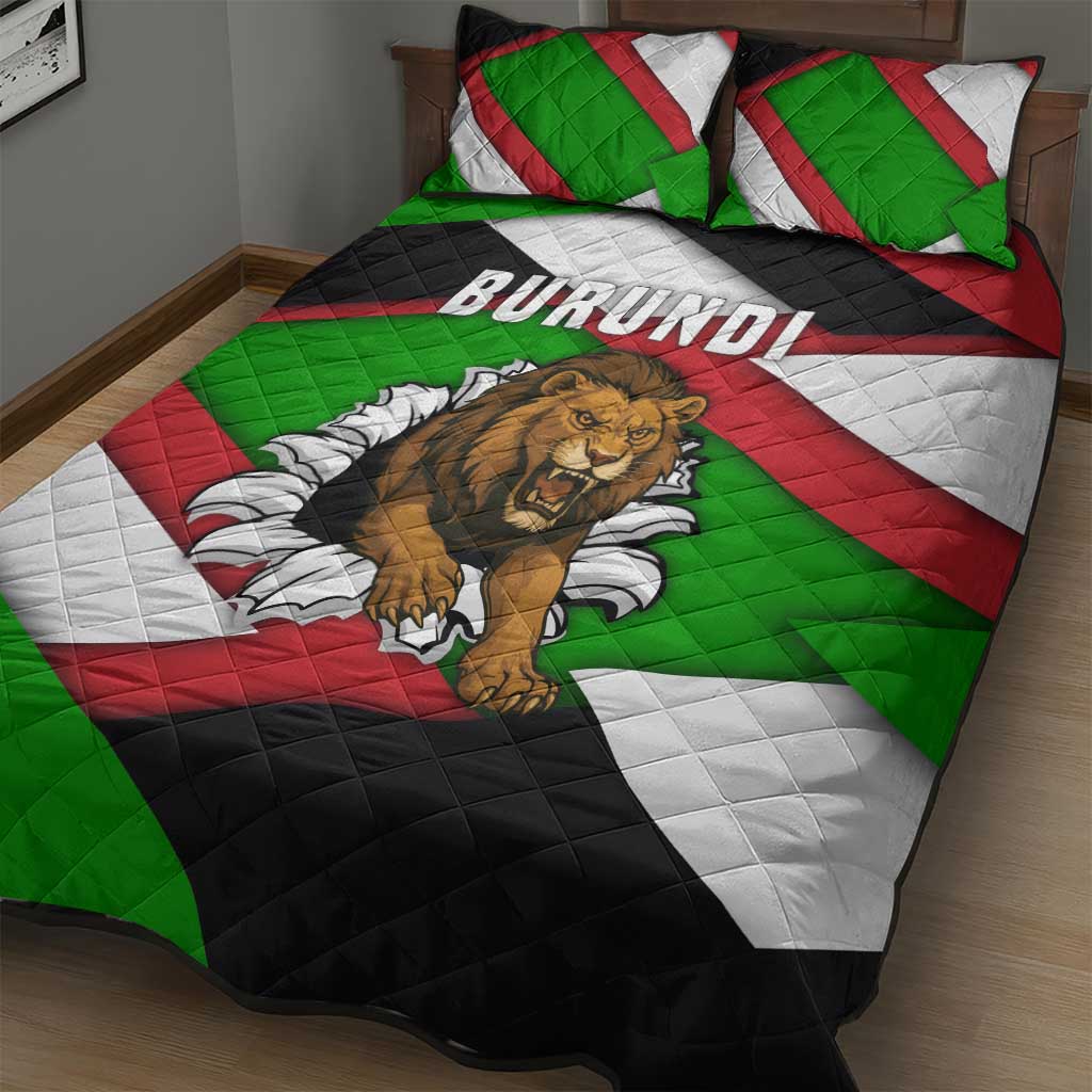 Burundi - Roaring Lion Quilt Bed Set with National Flag Colors