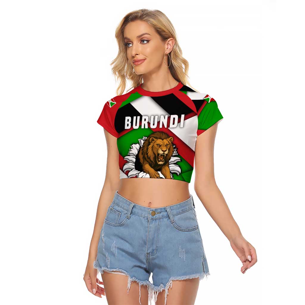 Burundi - Roaring Lion Raglan Cropped T Shirt with National Flag Colors