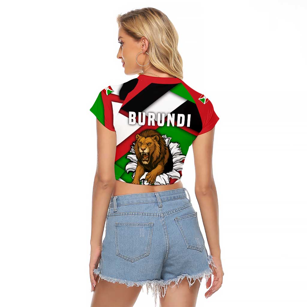 Burundi - Roaring Lion Raglan Cropped T Shirt with National Flag Colors