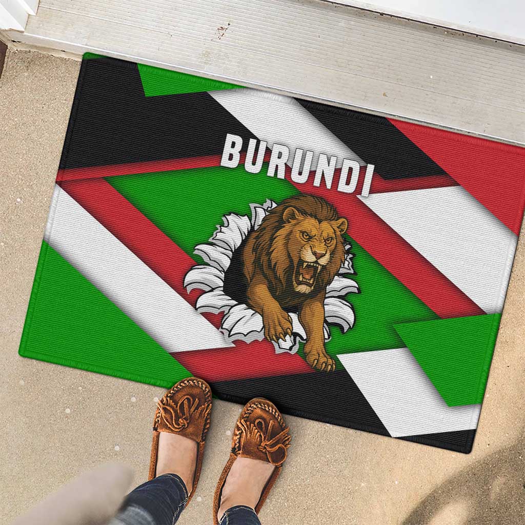 Burundi - Roaring Lion Rubber Doormat with National Flag Colors