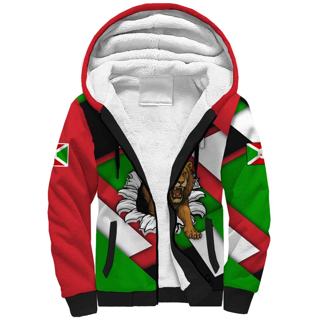 Burundi - Roaring Lion Sherpa Hoodie with National Flag Colors