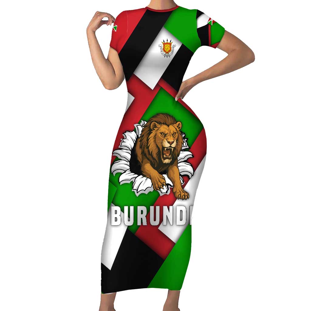 Burundi - Roaring Lion Short Sleeve Bodycon Dress with National Flag Colors