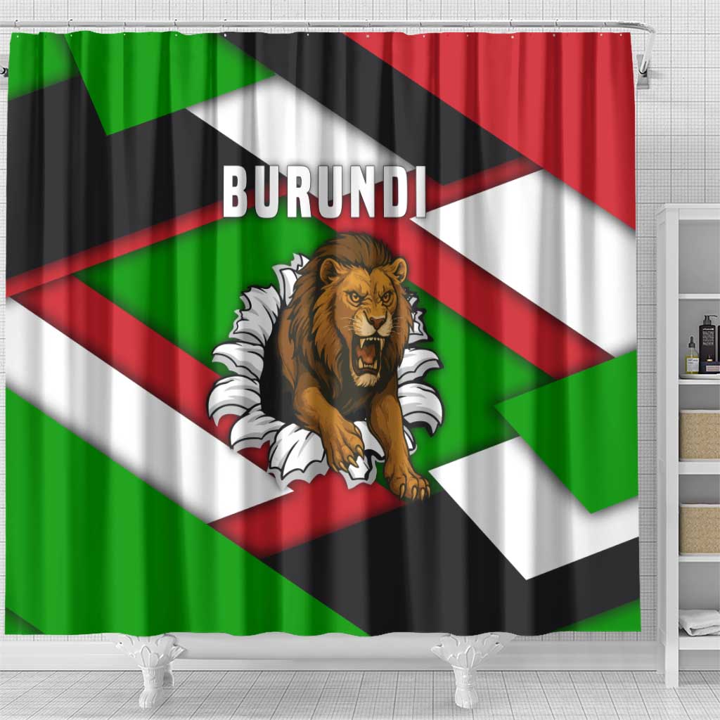 Burundi - Roaring Lion Shower Curtain with National Flag Colors