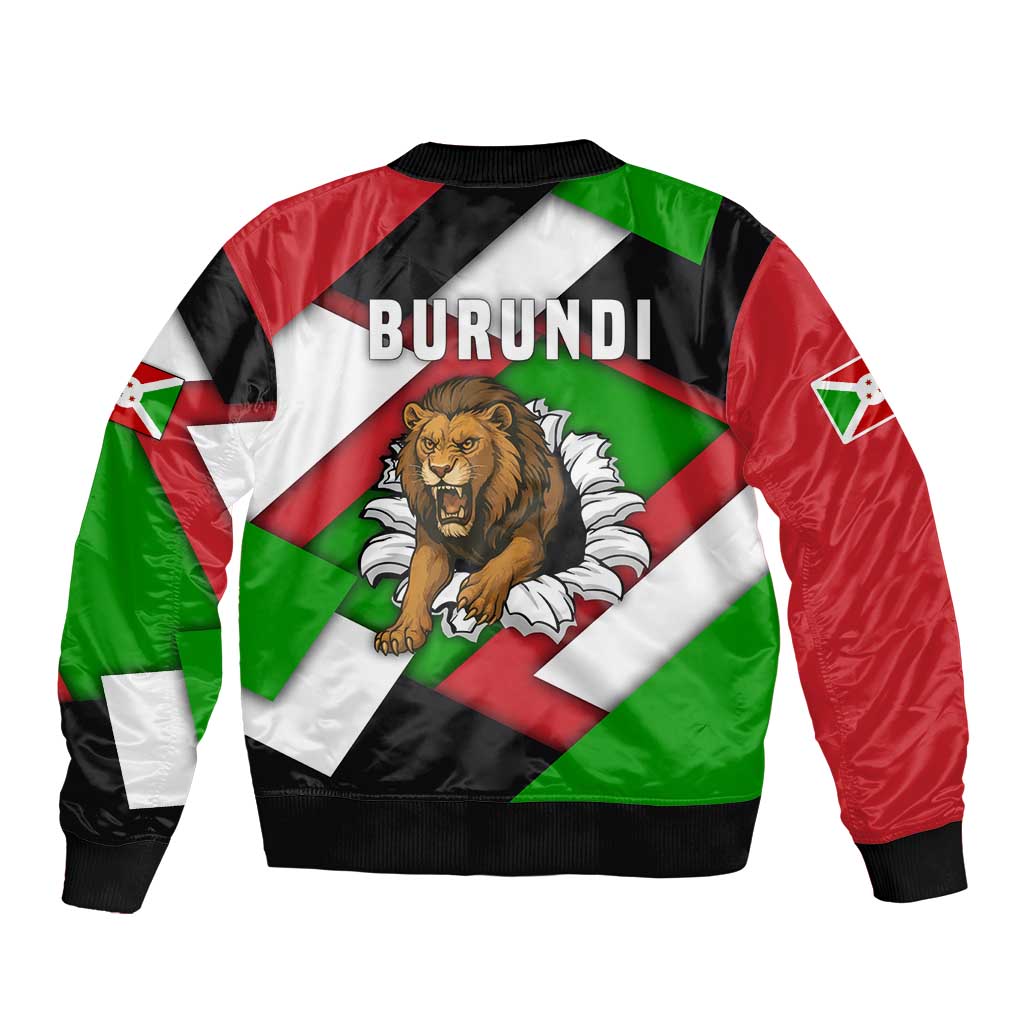 Burundi - Roaring Lion Sleeve Zip Bomber Jacket with National Flag Colors