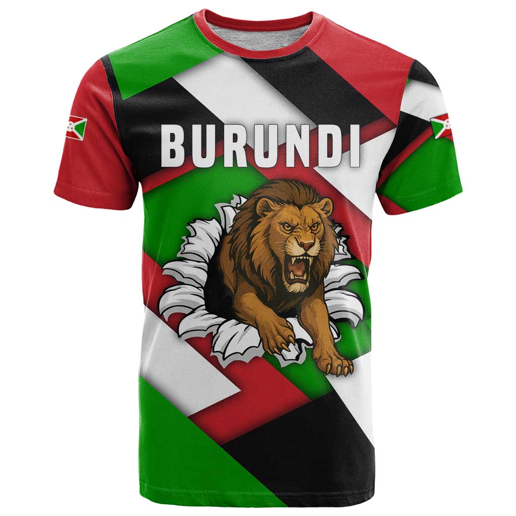 Burundi - Roaring Lion T Shirt with National Flag Colors