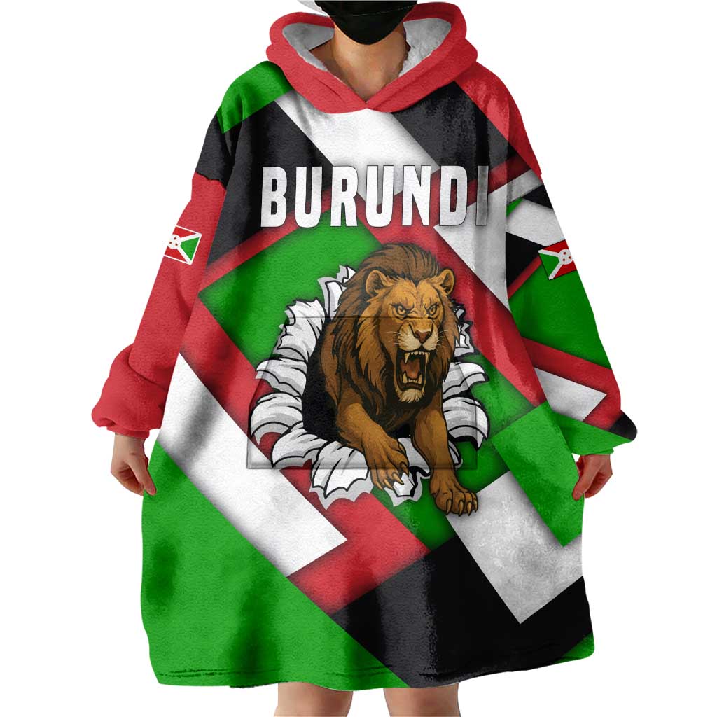 Burundi - Roaring Lion Wearable Blanket Hoodie with National Flag Colors