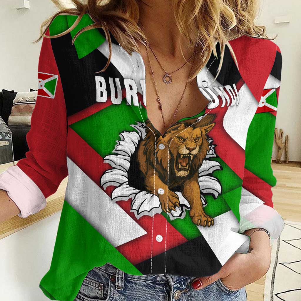 Burundi - Roaring Lion Women Casual Shirt with National Flag Colors