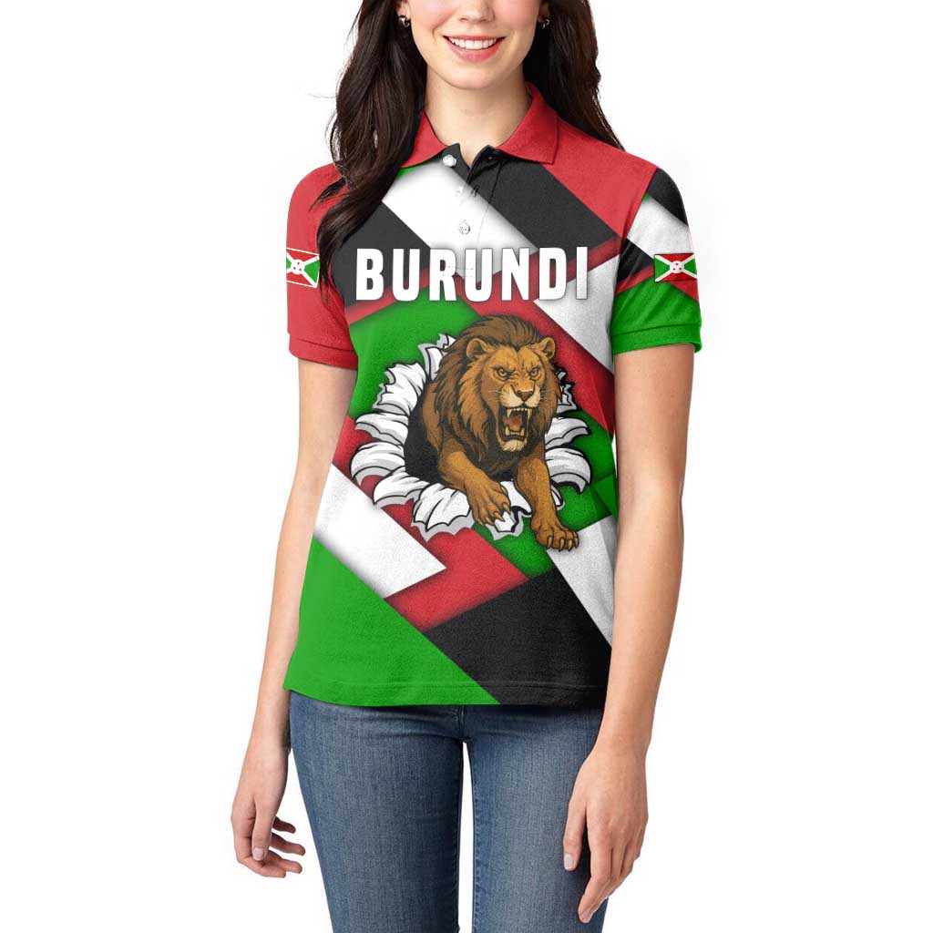 Burundi - Roaring Lion Women Polo Shirt with National Flag Colors