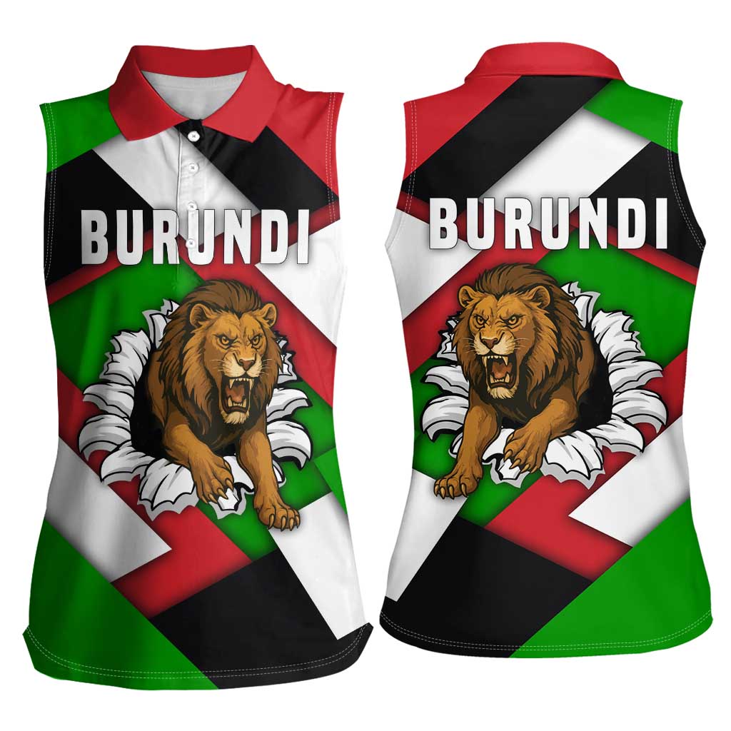 Burundi - Roaring Lion Women Sleeveless Polo Shirt with National Flag Colors