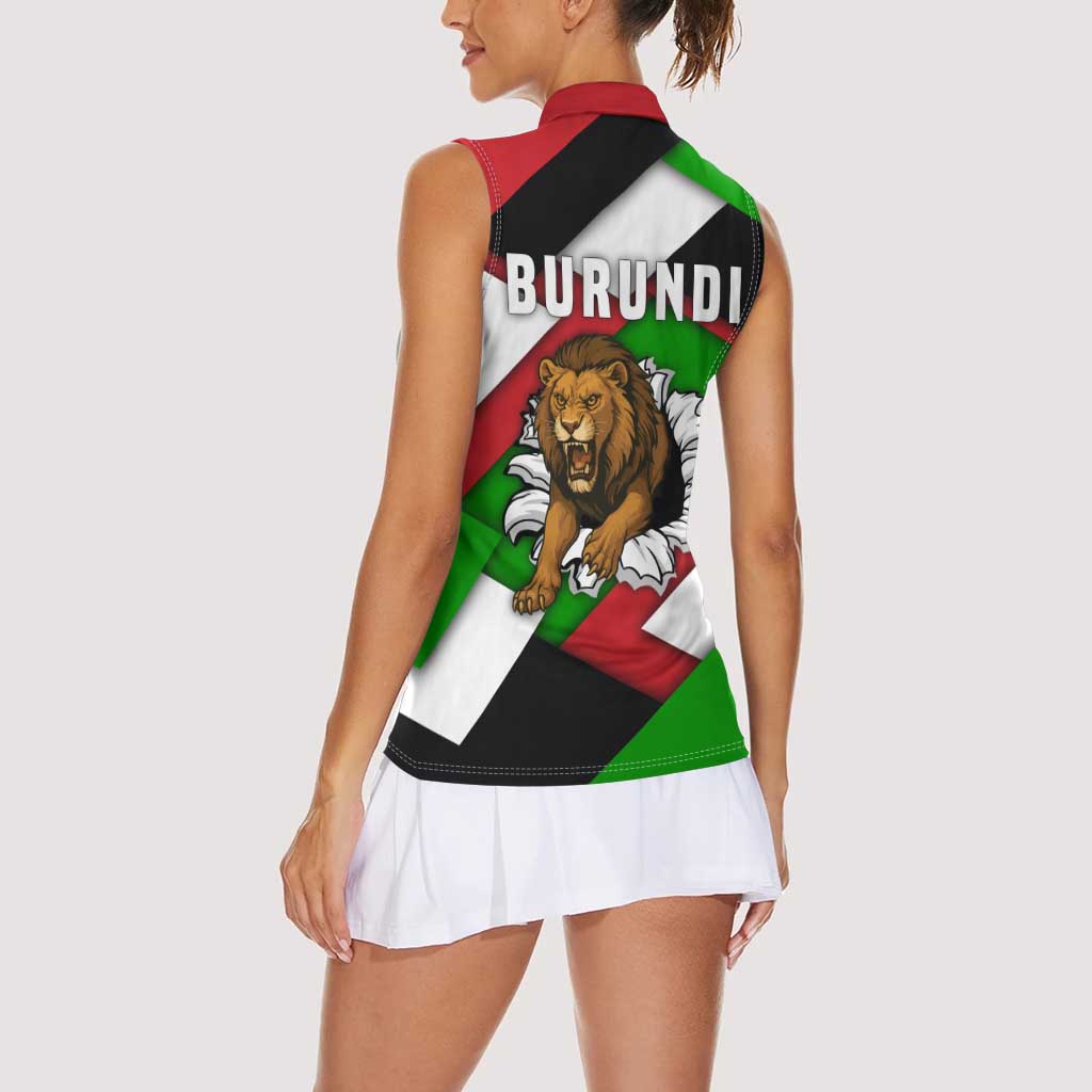 Burundi - Roaring Lion Women Sleeveless Polo Shirt with National Flag Colors
