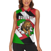 Burundi - Roaring Lion Women Sleeveless Polo Shirt with National Flag Colors