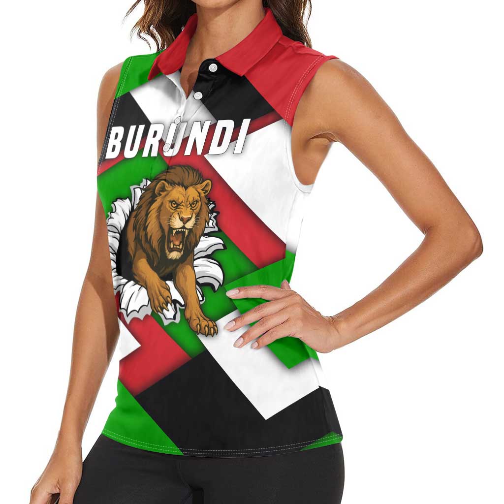 Burundi - Roaring Lion Women Sleeveless Polo Shirt with National Flag Colors