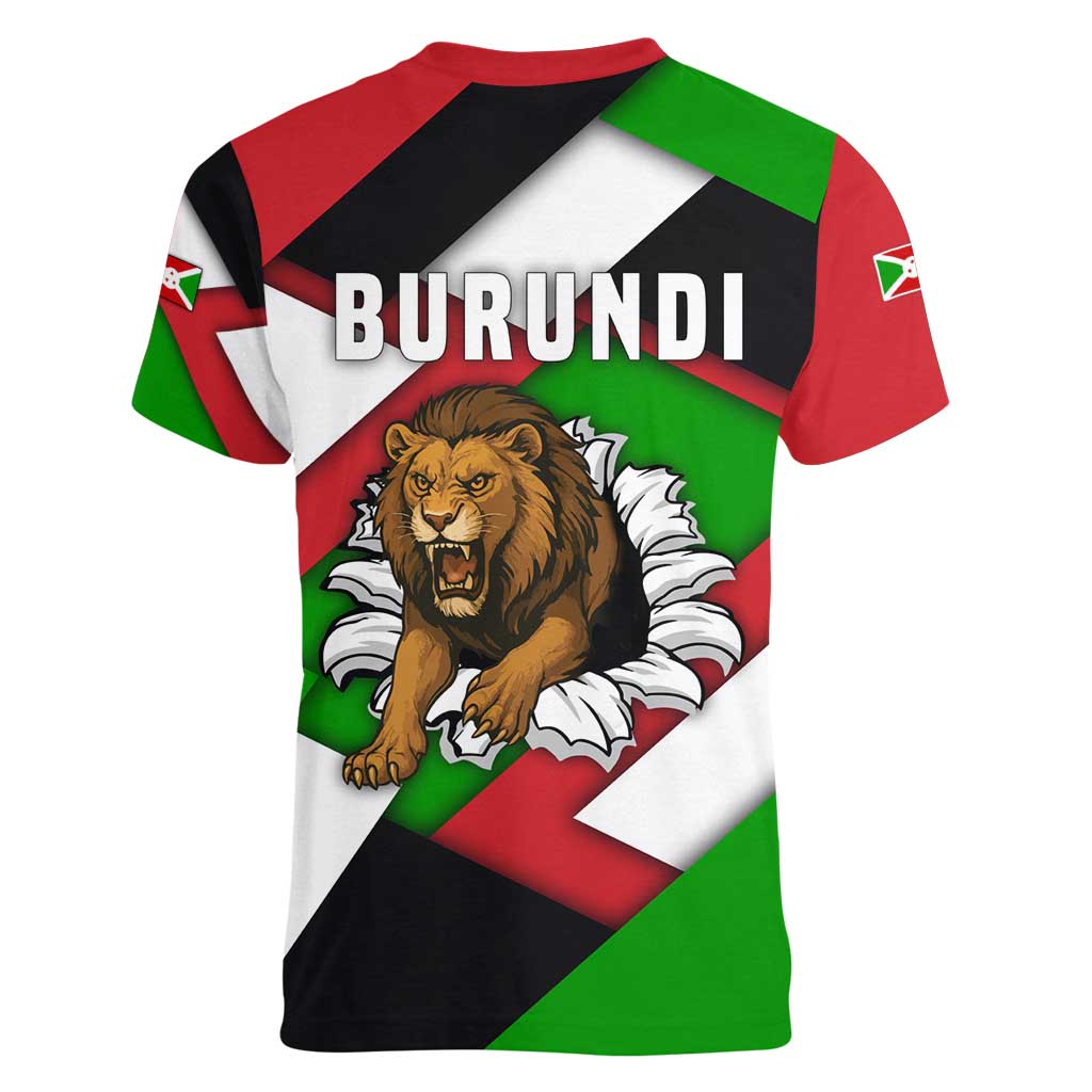 Burundi - Roaring Lion Women V-Neck T-Shirt with National Flag Colors
