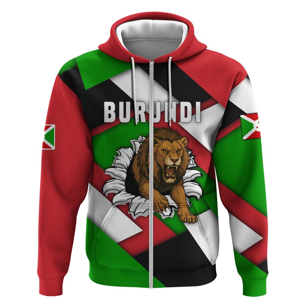 Burundi - Roaring Lion Zip Hoodie with National Flag Colors