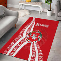 Belarus Area Rug with National Emblem and Traditional Pattern Red