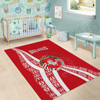 Belarus Area Rug with National Emblem and Traditional Pattern Red