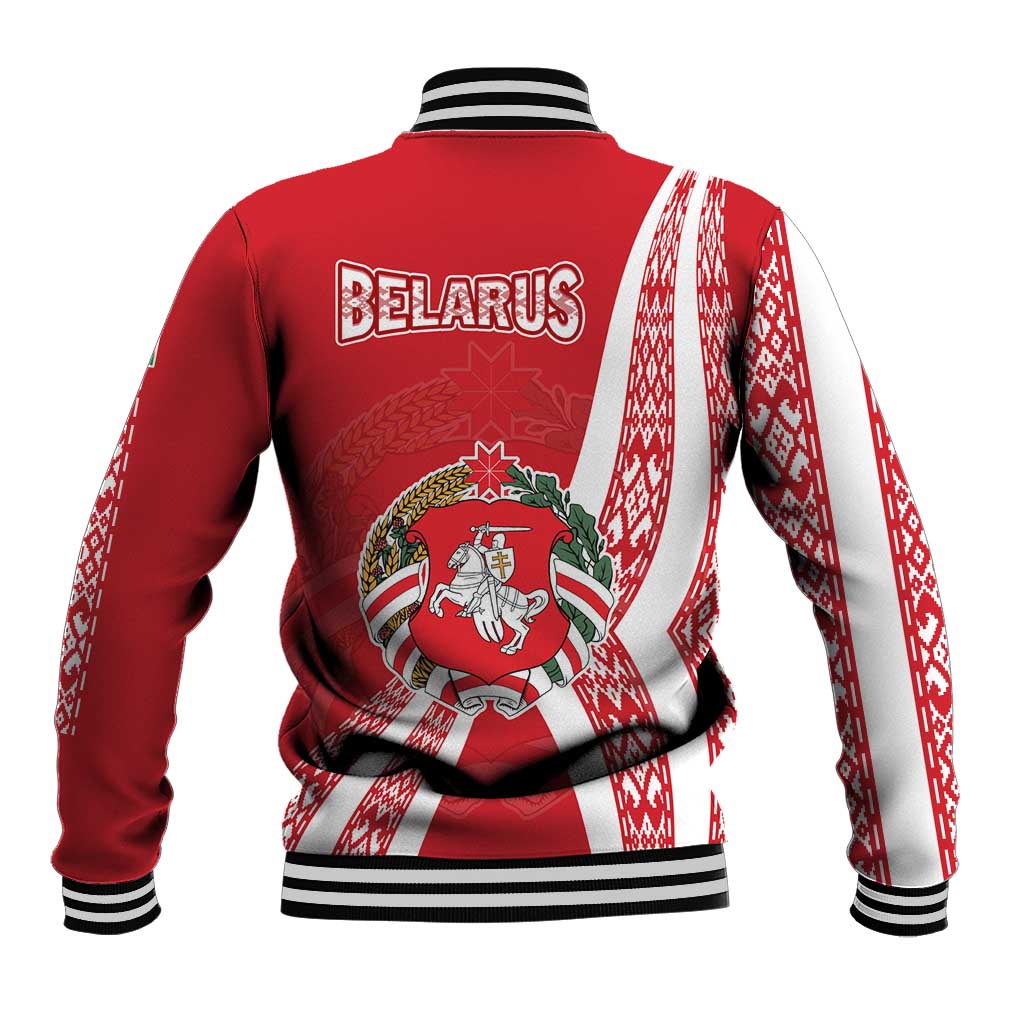 Belarus Baseball Jacket with National Emblem and Traditional Pattern Red