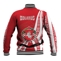 Belarus Baseball Jacket with National Emblem and Traditional Pattern Red