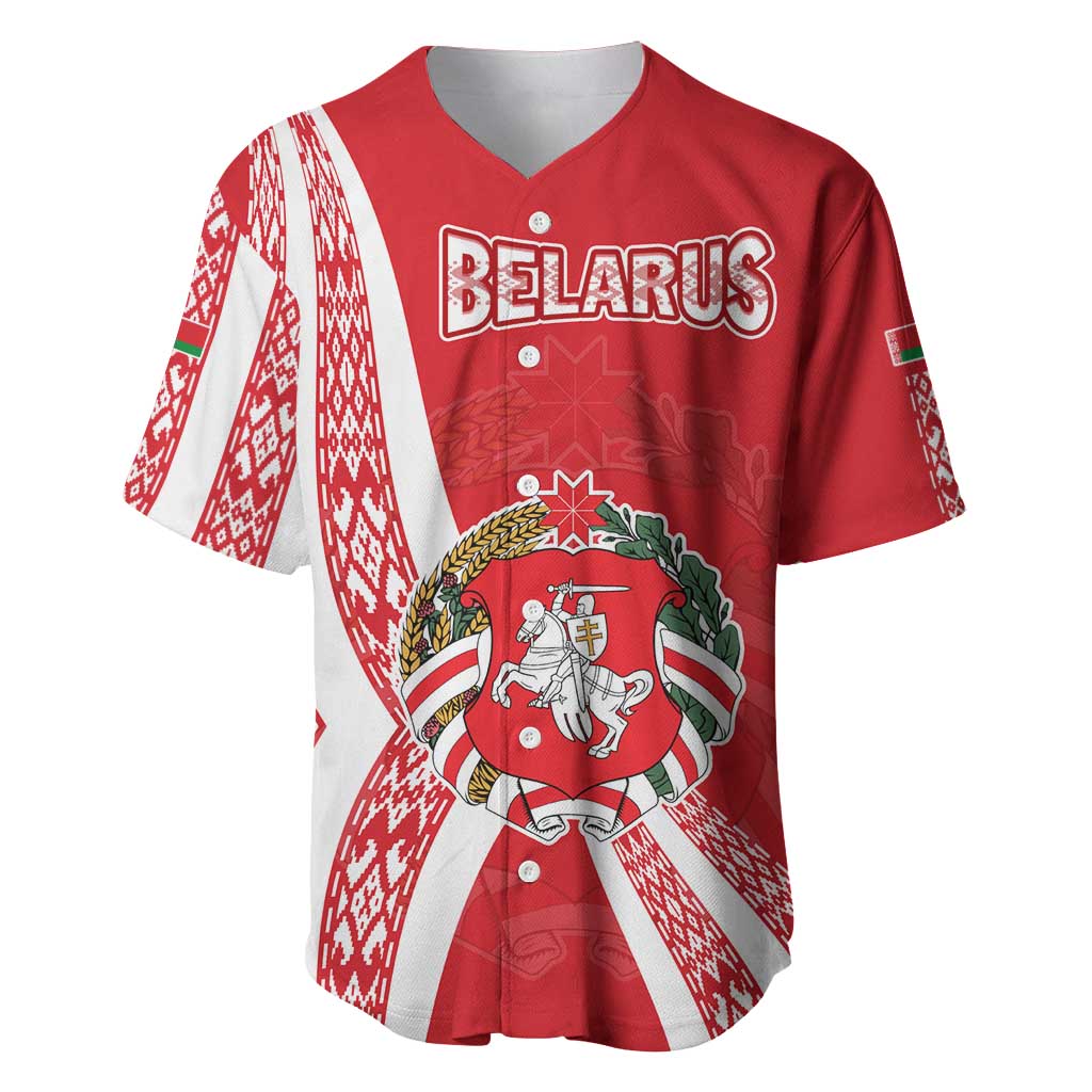 Belarus Baseball Jersey with National Emblem and Traditional Pattern Red