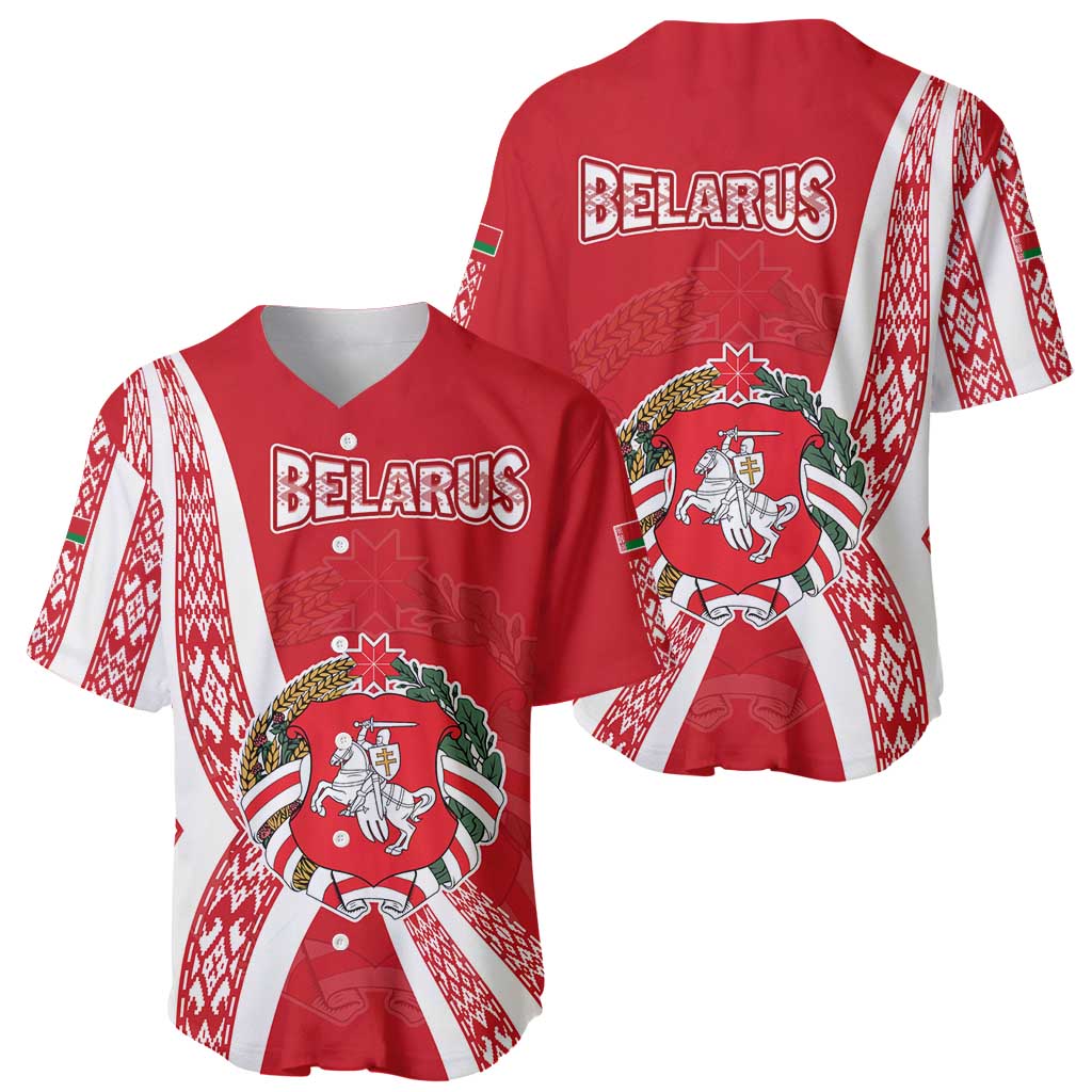 Belarus Baseball Jersey with National Emblem and Traditional Pattern Red
