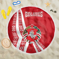 Belarus Beach Blanket with National Emblem and Traditional Pattern Red