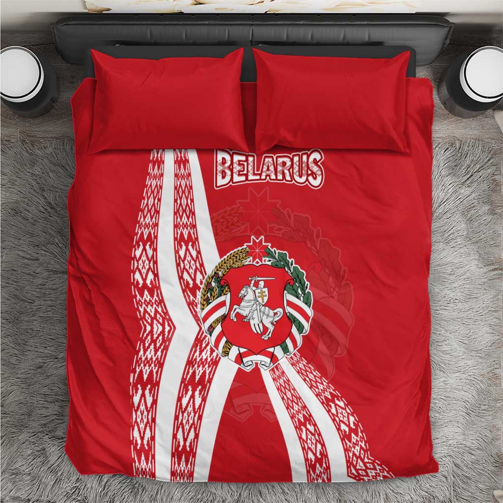 Belarus Bedding Set with National Emblem and Traditional Pattern Red