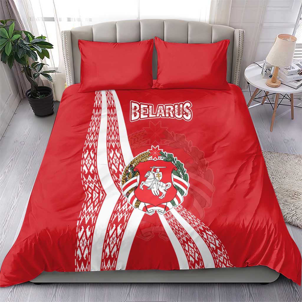 Belarus Bedding Set with National Emblem and Traditional Pattern Red