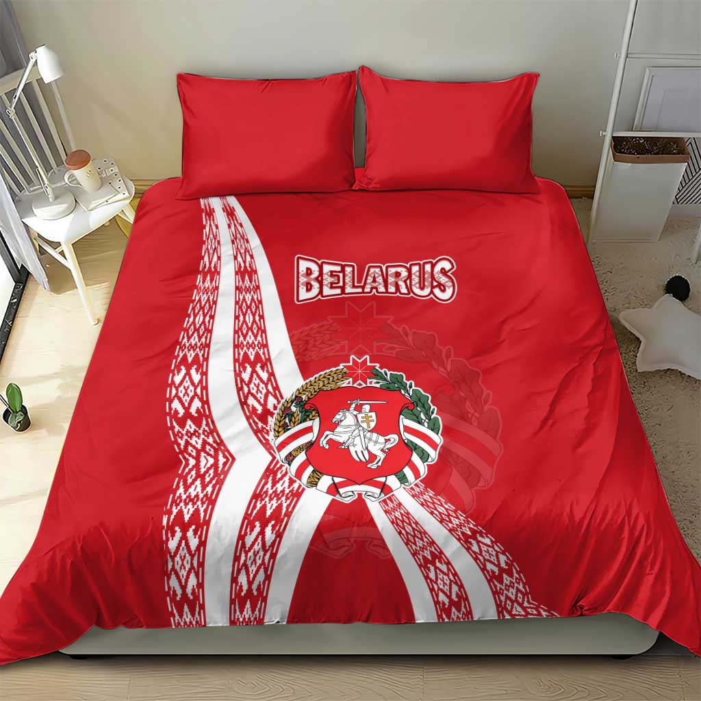 Belarus Bedding Set with National Emblem and Traditional Pattern Red